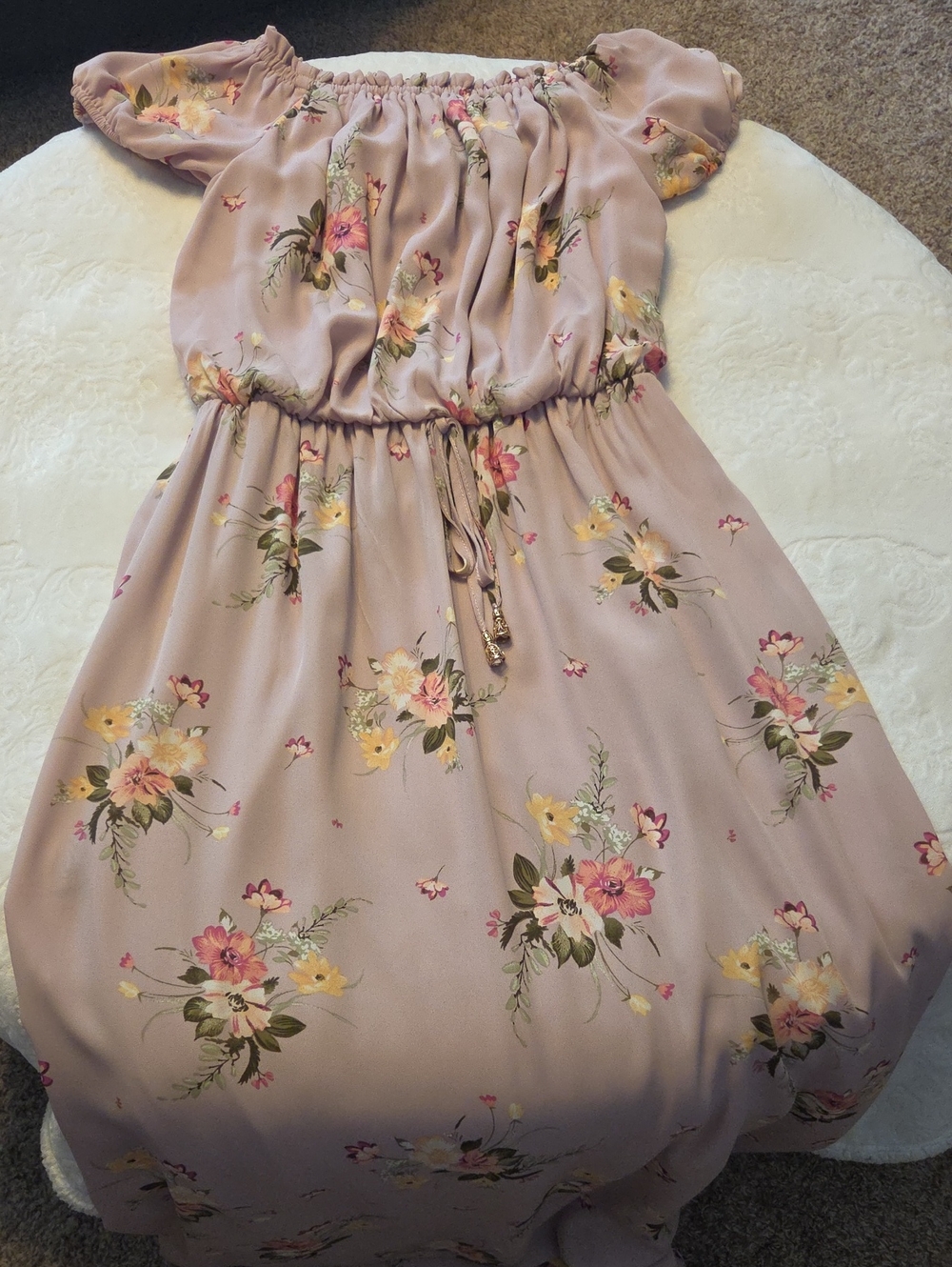 Women's Floral Dress in Dusty Pink; Can Be Worn On / Off Shoulders